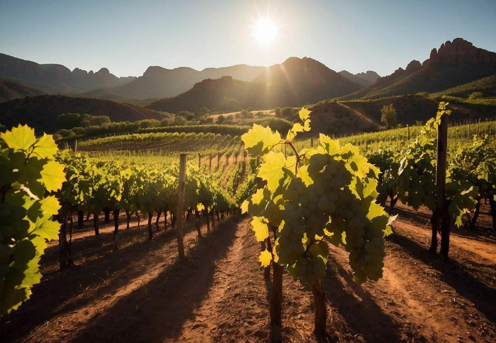 Vineyards stretch across the rolling hills of Sedona's Wine Country, with rows of lush grapevines basking in the warm sunlight. A luxury wine tour from Tempe winds through the picturesque landscape, offering a glimpse of the serene beauty of
