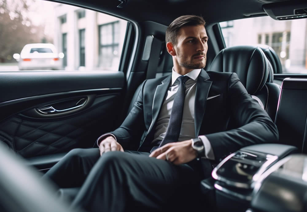 Man sitting on back seat of a limousine