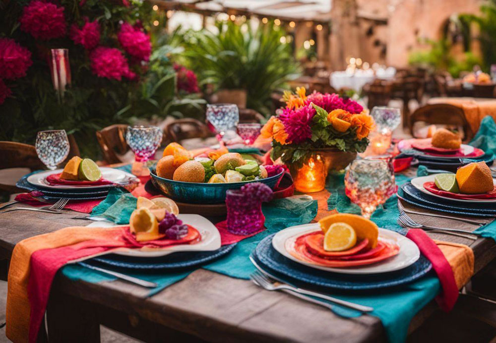 A table with plates and food on it